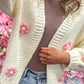 Camila Crochet Flower Knit Cardigan - Cream