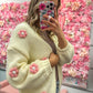 Camila Crochet Flower Knit Cardigan - Cream