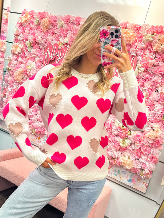 Priscilla Pearl Accent Heart Sweater