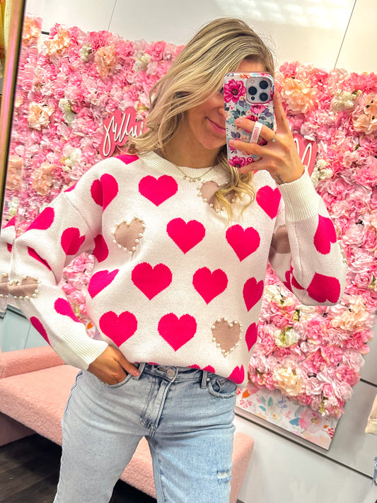 Priscilla Pearl Accent Heart Sweater