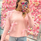 Brinley Bow Applique Soft Sweater Top - Pink