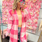 Gia Gingham Pattern Cardigan Sweater - Hot Pink