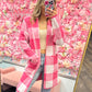 Gia Gingham Pattern Cardigan Sweater - Hot Pink