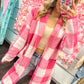 Gia Gingham Pattern Cardigan Sweater - Hot Pink