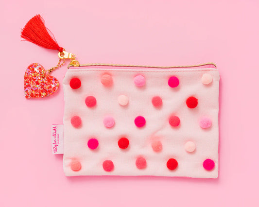 Red + Pink Pom Pom Pouch