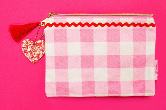 Red + Pink Pom Pom Pouch