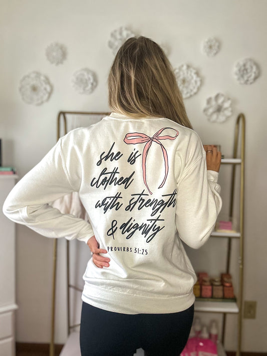 Proverbs 31:25 Bow Sweatshirt