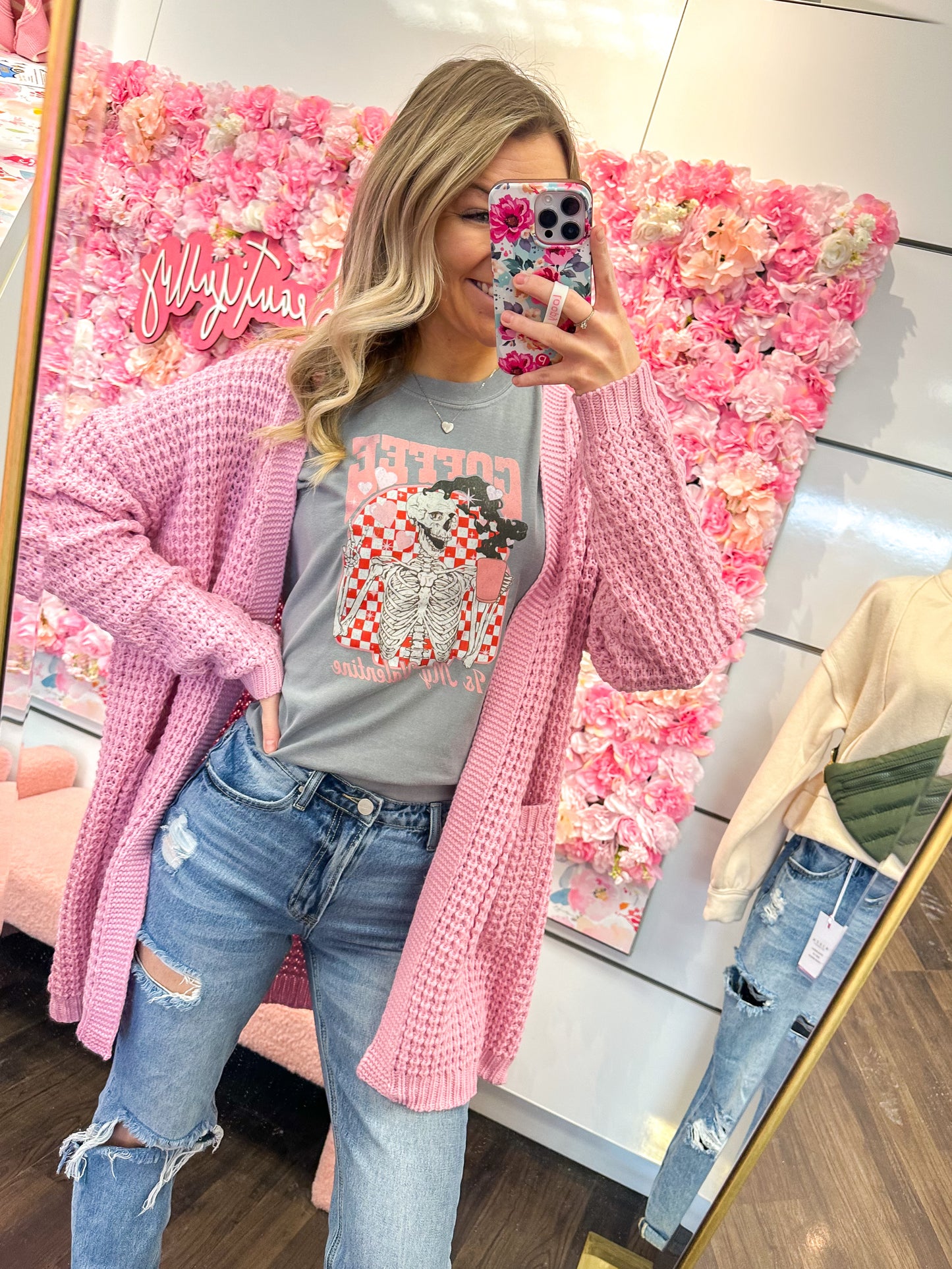 Clementine Chunky Waffle Knit Cardigan - Candy Pink