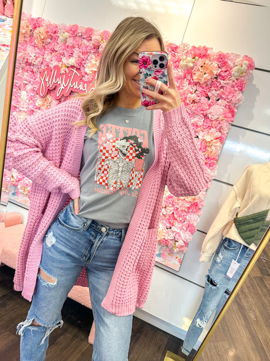 Clementine Chunky Waffle Knit Cardigan - Candy Pink