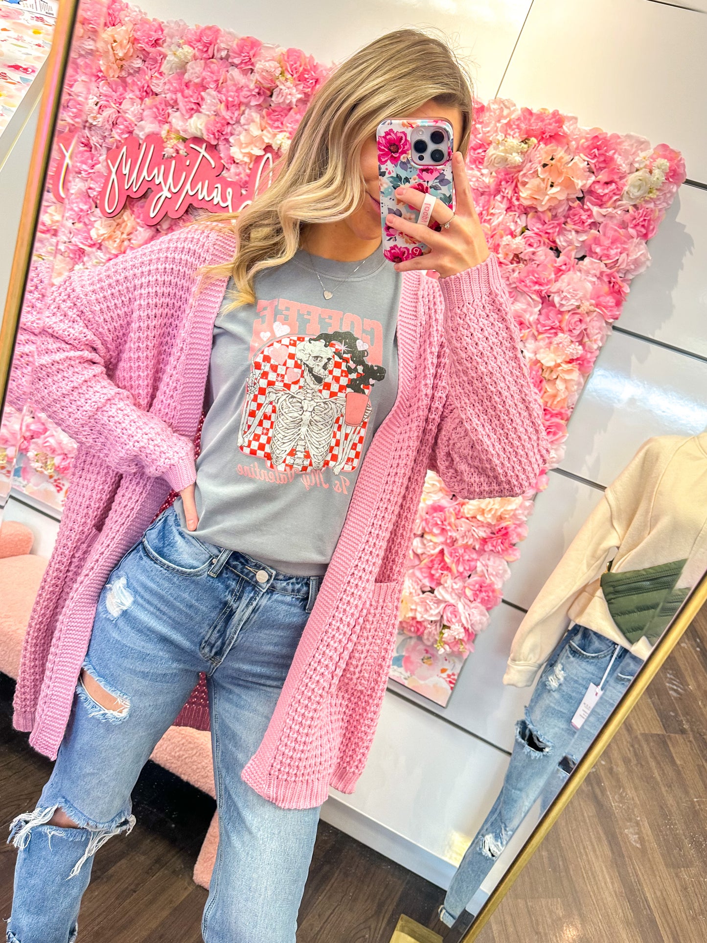 Clementine Chunky Waffle Knit Cardigan - Candy Pink