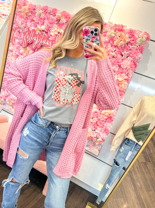 Clementine Chunky Waffle Knit Cardigan - Candy Pink