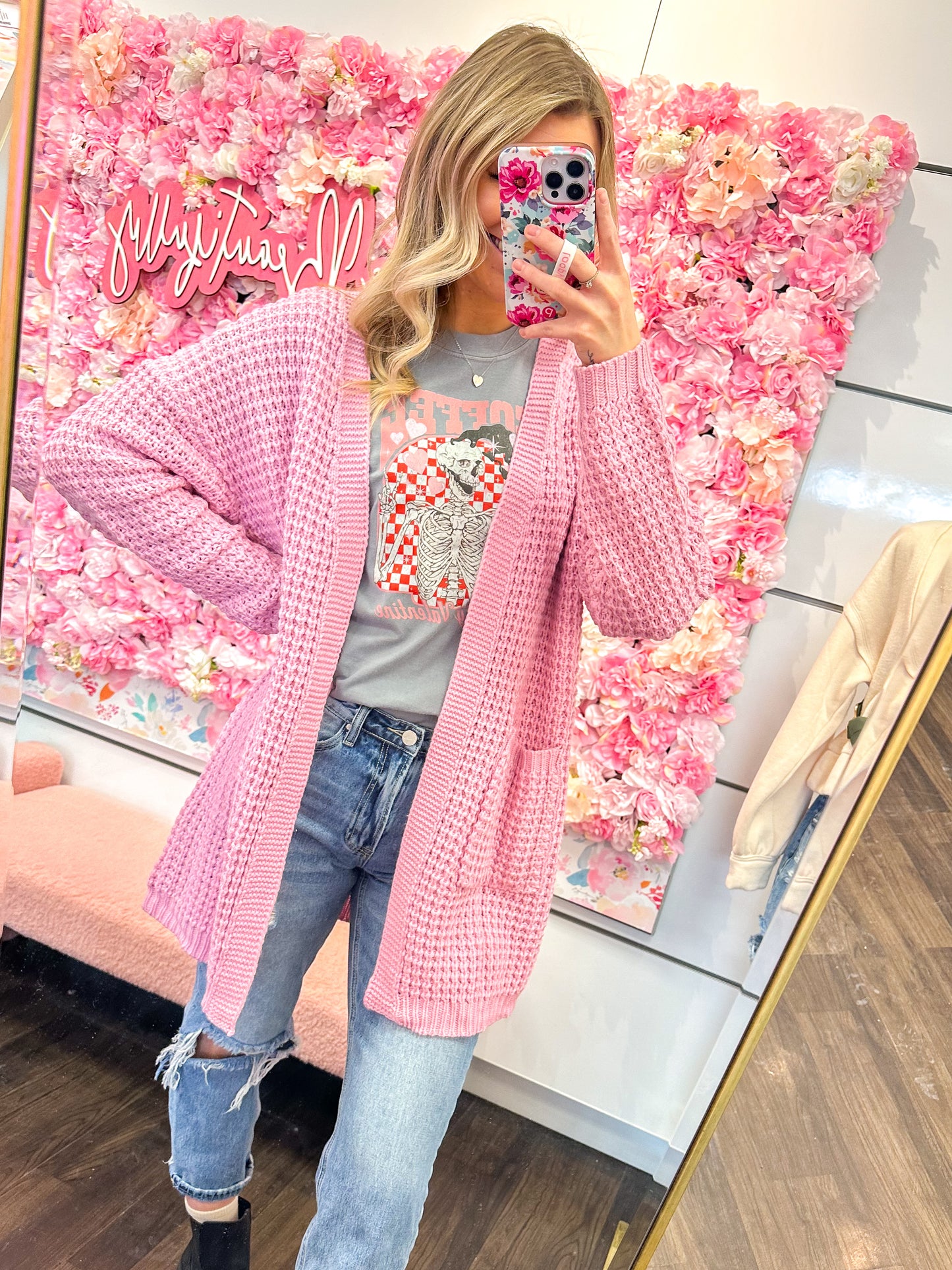 Clementine Chunky Waffle Knit Cardigan - Candy Pink