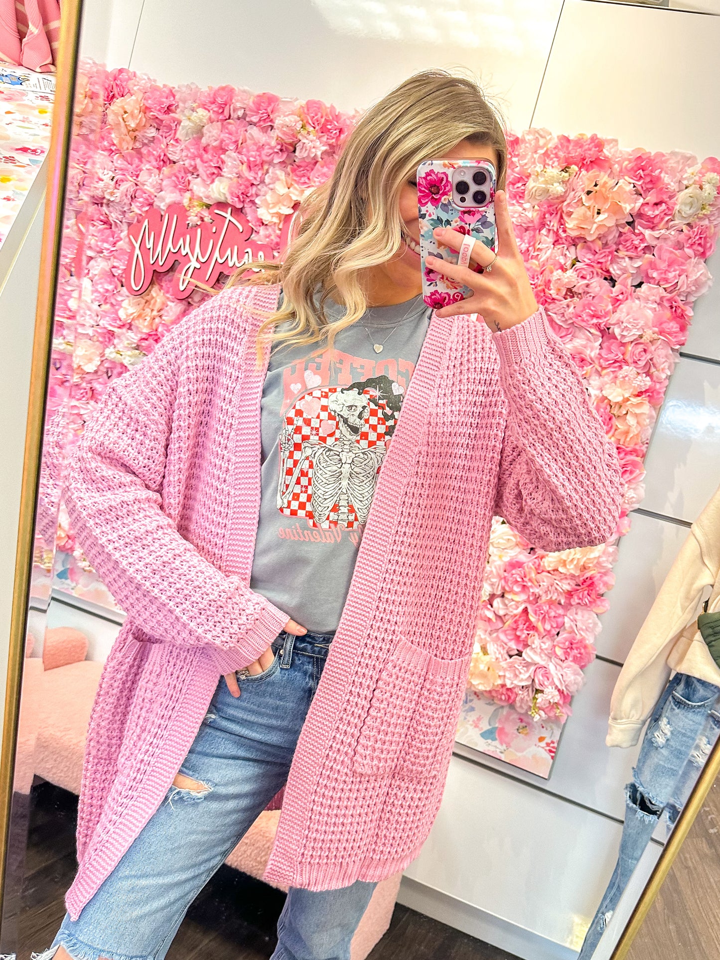 Clementine Chunky Waffle Knit Cardigan - Candy Pink