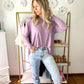 Marleigh Mineral Washed Round Neckline Long Sleeve Top - Mauve