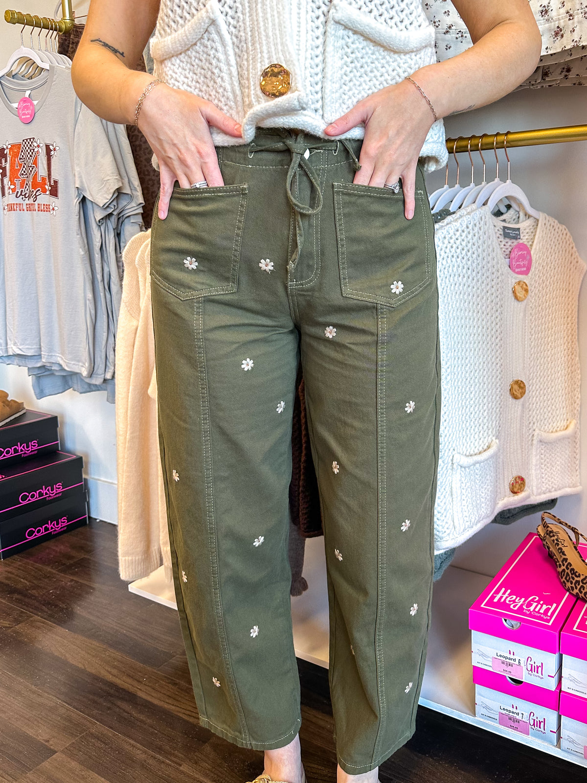 Fallon Floral Embroidered Barrel Pants