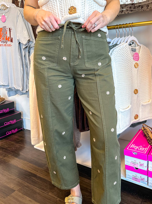 Fallon Floral Embroidered Barrel Pants