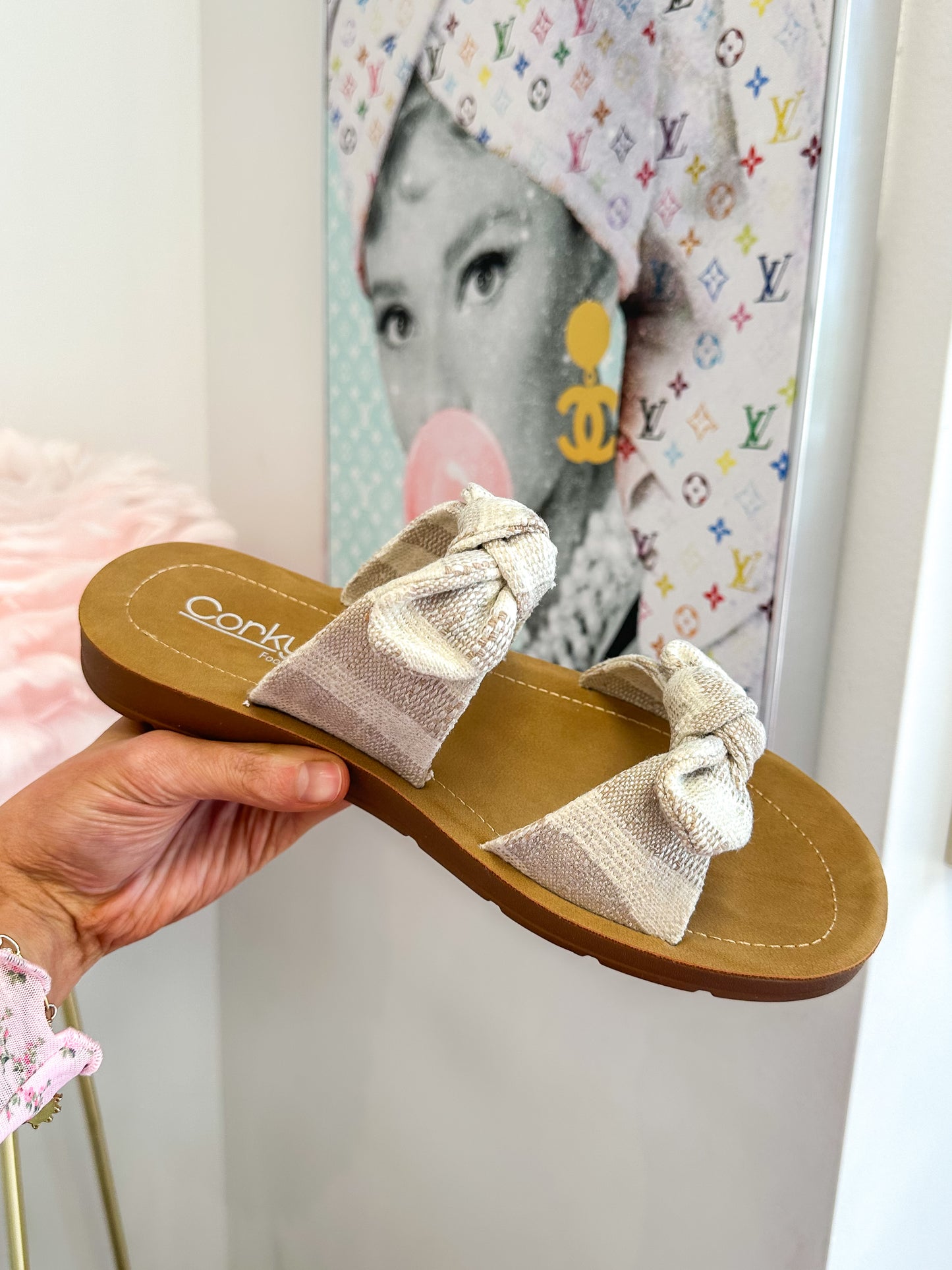 CORKY'S: Take A Bow Tan Natural Stripe Sandals