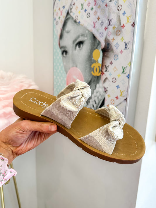 CORKY'S: Take A Bow Tan Natural Stripe Sandals