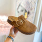 CORKY'S: Day Dream Tobacco Faux Suede Clogs