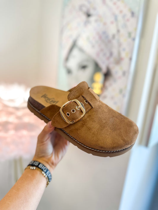 CORKY'S: Day Dream Tobacco Faux Suede Clogs