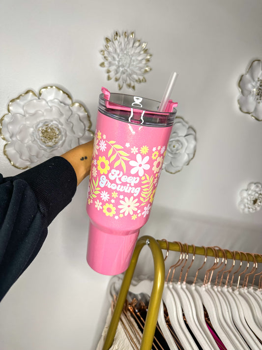 Keep Growing Floral  - 40 Oz. Light Pink Shimmer Tumbler