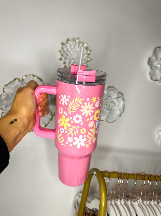 Keep Growing Floral  - 40 Oz. Light Pink Shimmer Tumbler