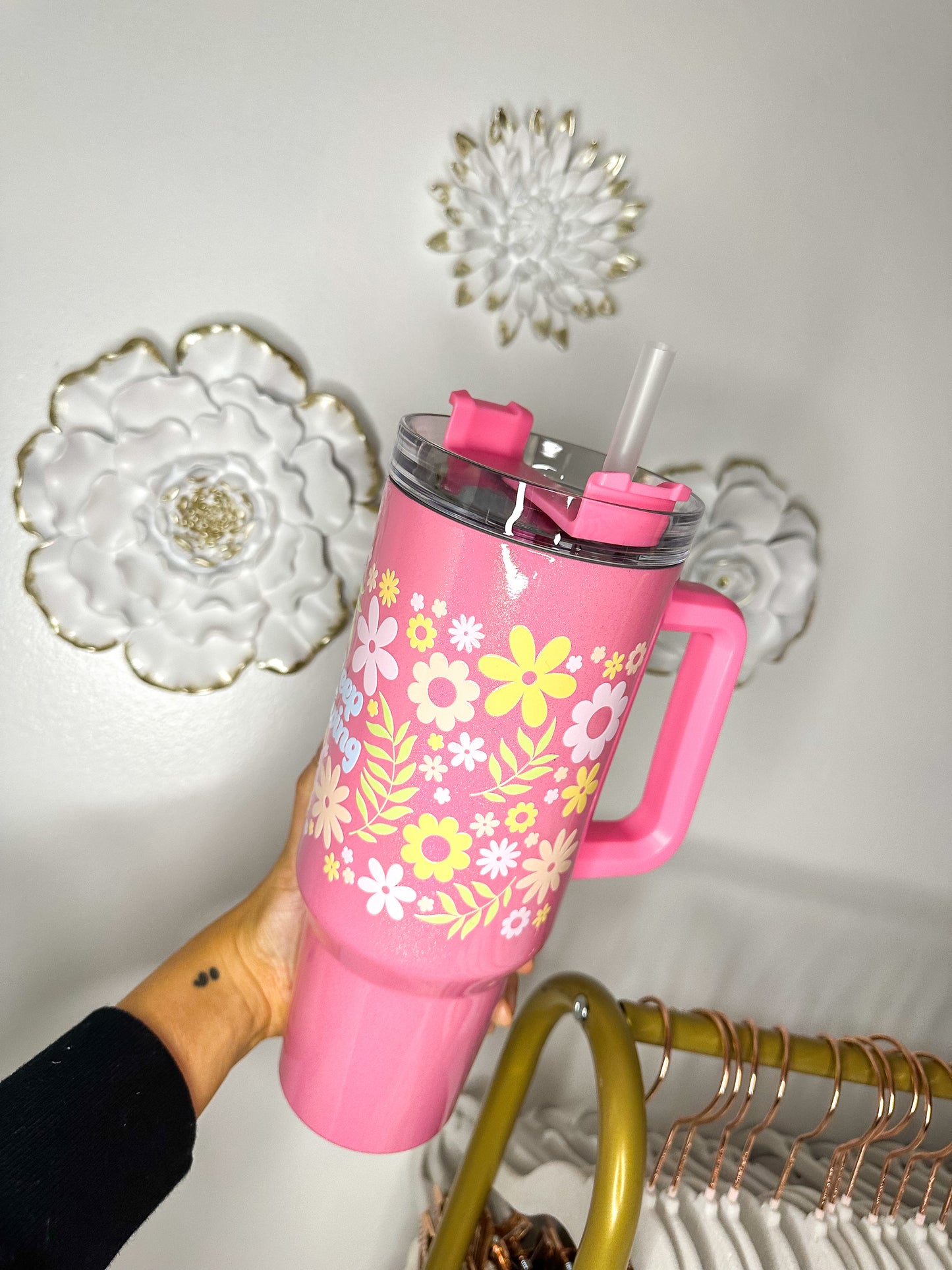 Keep Growing Floral  - 40 Oz. Light Pink Shimmer Tumbler