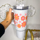 Smiley Flowers  - 40 Oz. White Shimmer Tumbler