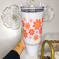 Smiley Flowers  - 40 Oz. White Shimmer Tumbler