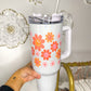 Smiley Flowers  - 40 Oz. White Shimmer Tumbler