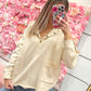 Elliotte Exposed Seam Half Buttoned Hooded Knit Top - Ivory