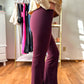 Rylin Recycled Butter High Waist Full Length Flare Leggings With Slit - Cassis