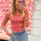 Miley Mockneck Long Sleeve Floral Print Mesh Top - Fuchsia