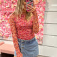 Miley Mockneck Long Sleeve Floral Print Mesh Top - Fuchsia