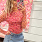 Miley Mockneck Long Sleeve Floral Print Mesh Top - Fuchsia