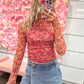 Miley Mockneck Long Sleeve Floral Print Mesh Top - Fuchsia