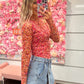 Miley Mockneck Long Sleeve Floral Print Mesh Top - Fuchsia