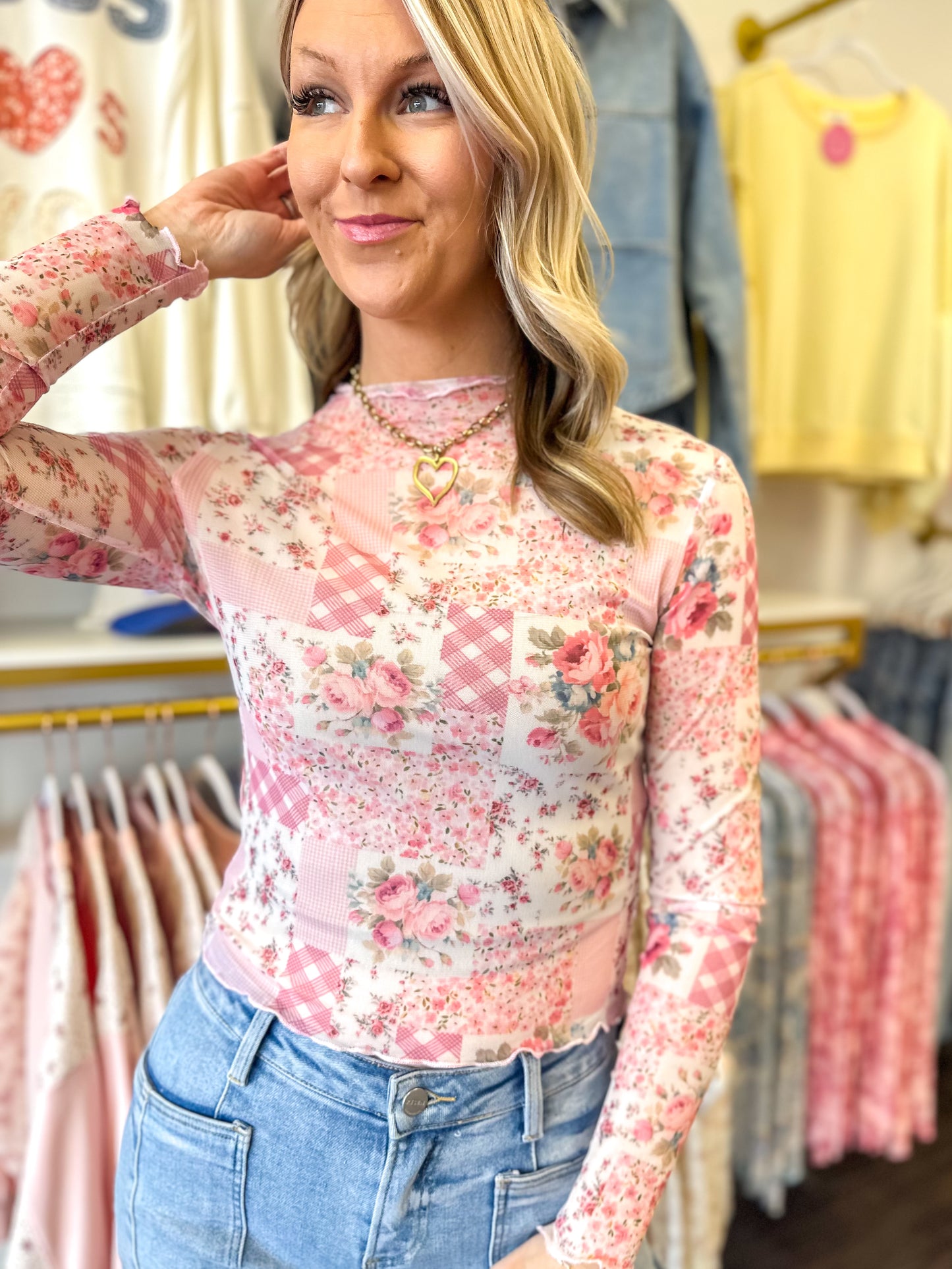 Poppy Patchwork Mesh Top