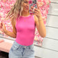 Raegan Round Neck Sleeveless Ribbed Color Block Bodysuit - Hot Pink/Pink