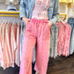 Everly Eyelet Wide Leg Pants - Peacock & Pink