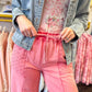 Everly Eyelet Wide Leg Pants - Peacock & Pink