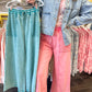 Everly Eyelet Wide Leg Pants - Peacock & Pink