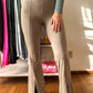 Rylin Recycled Butter High Waist Full Length Flared Leggings With Slit - Stone Taupe