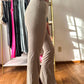 Rylin Recycled Butter High Waist Full Length Flared Leggings With Slit - Stone Taupe