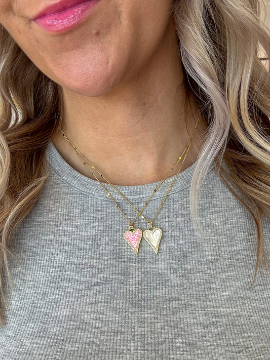 Pave & Pearl Heart Necklace