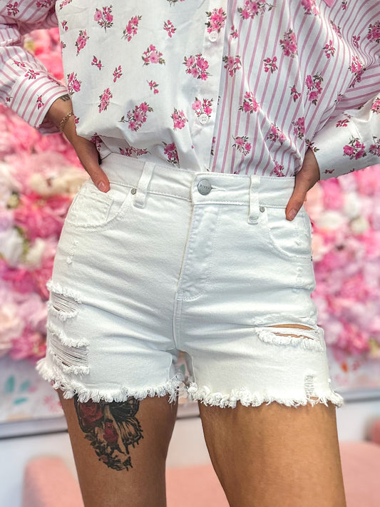 White Sands High Rise Distressed RISEN Shorts