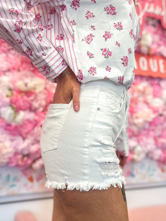 White Sands High Rise Distressed RISEN Shorts
