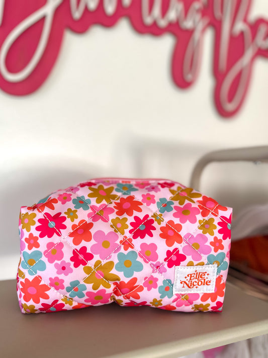 Retro Florals - Quilted Cosmetics / Pencil Bag