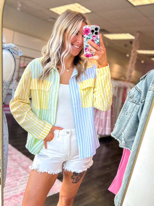 Malibu Multi Stripe Button Down Top