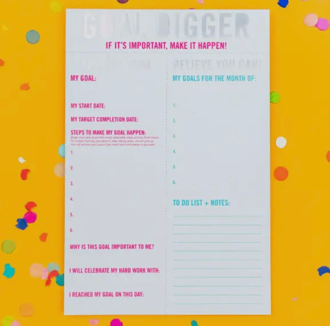 "Goal Digger" Goal Setting Notepad